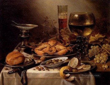 ピーテル・クラース Painting - 銀の大皿にカニを載せた晩餐会の静物画 ピーテル・クラース